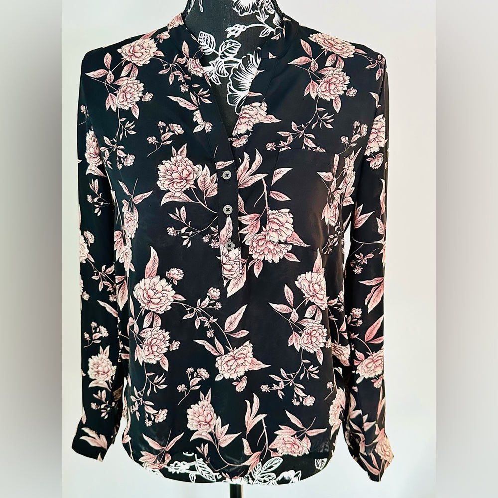 1970’s vintage style black/pink floral blouse